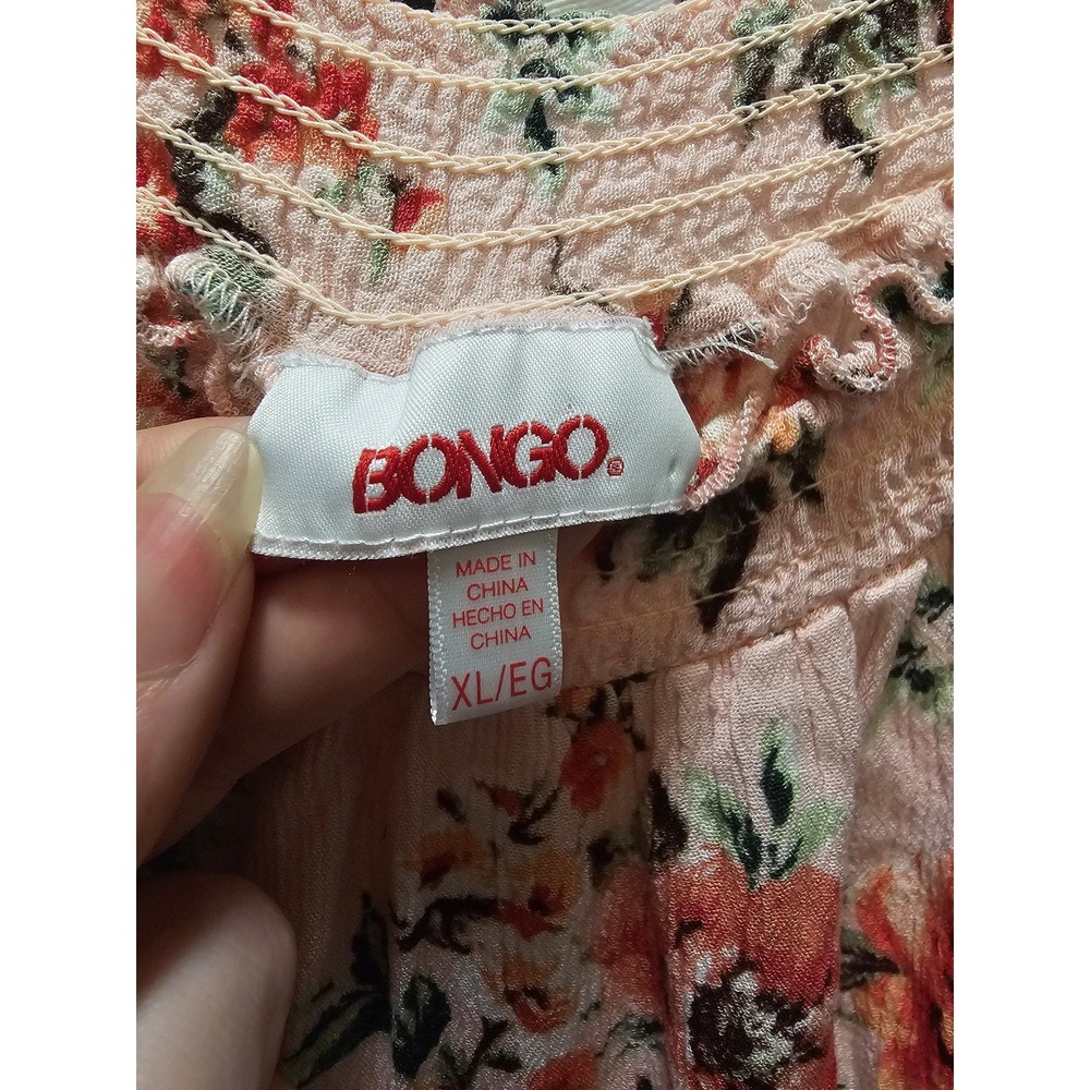 Y2K Bongo pink floral smocked ruffle romper XL gauze short sleeve off shoulder - Picture 2 of 11